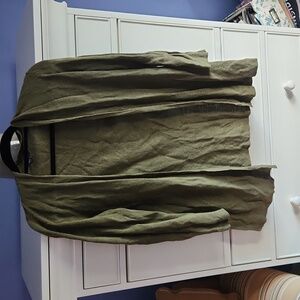 Eileen Fisher XS Cardigan Tencell Linen Olive Green Open Front Long Duster